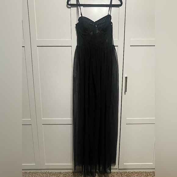 Black Bodysuit Dress, Sheer Overlay - Picture 1 of 2